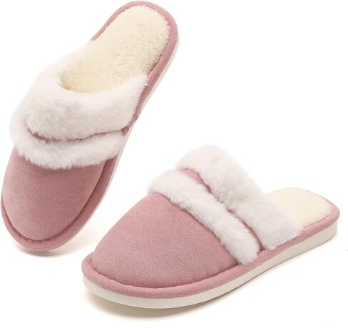 House Slippers for Woman, Fuzzy Memory Foam Womens Slippers Comfortable Bedroom Warm Slippers Non-Slip House Shoes with fluffy Faux Fur Slippers for Women Indoor and Outdoor in Saudi Arabia