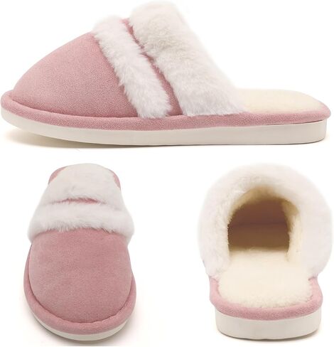 House Slippers for Woman, Fuzzy Memory Foam Womens Slippers Comfortable Bedroom Warm Slippers Non-Slip House Shoes with fluffy Faux Fur Slippers for Women Indoor and Outdoor in Saudi Arabia