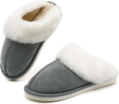 House Slippers for Woman, Fuzzy Memory Foam Womens Slippers Comfortable Bedroom Warm Slippers Non-Slip House Shoes with fluffy Faux Fur Slippers for Women Indoor and Outdoor in Saudi Arabia