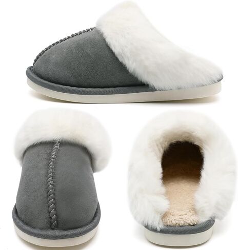 House Slippers for Woman, Fuzzy Memory Foam Womens Slippers Comfortable Bedroom Warm Slippers Non-Slip House Shoes with fluffy Faux Fur Slippers for Women Indoor and Outdoor in Saudi Arabia