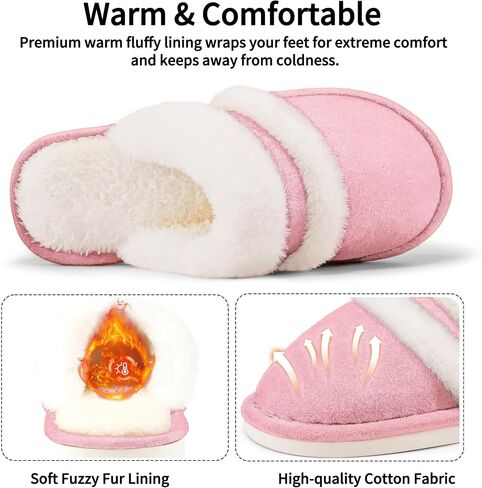 House Slippers for Woman, Fuzzy Memory Foam Womens Slippers Comfortable Bedroom Warm Slippers Non-Slip House Shoes with fluffy Faux Fur Slippers for Women Indoor and Outdoor in Saudi Arabia