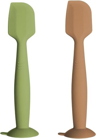 Baby Diaper Cream Spatula Soft Silicone Butt paste Applicator Diaper Cream Brush with Suction Cup Base 2 Pack (Green Khaki) in Saudi Arabia