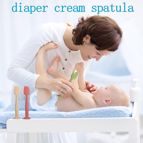 Baby Diaper Cream Spatula Soft Silicone Butt paste Applicator Diaper Cream Brush with Suction Cup Base 2 Pack (Green Khaki) in Saudi Arabia