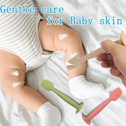 Baby Diaper Cream Spatula Soft Silicone Butt paste Applicator Diaper Cream Brush with Suction Cup Base 2 Pack (Green Khaki) in Saudi Arabia