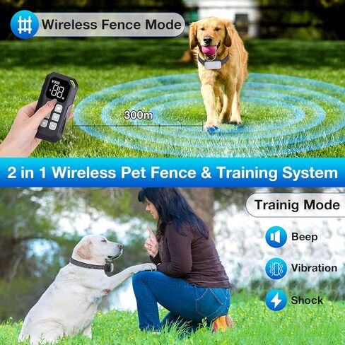 Wireless Dog Fence for 2 Dogs, Wireless Fence for Dogss, Electric Dog Fence, Electric Fence for Dogs, 2 in 1 Wireless Dog Fence System with Waterproof and Rechargeable Dog Training Collar in Saudi Arabia