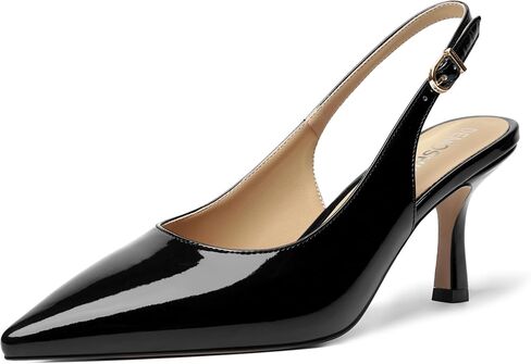 Womens Casual Buckle Patent Slingback Office Pointed Toe Stiletto High Heel Pumps Shoes 3 Inch in Kuwait