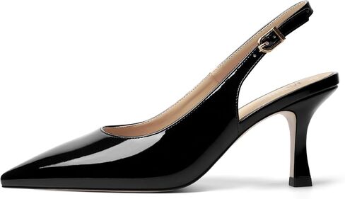 Womens Casual Buckle Patent Slingback Office Pointed Toe Stiletto High Heel Pumps Shoes 3 Inch in Kuwait