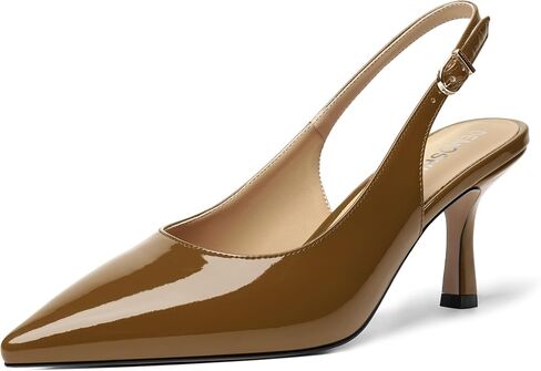 Womens Casual Buckle Patent Slingback Office Pointed Toe Stiletto High Heel Pumps Shoes 3 Inch in Kuwait