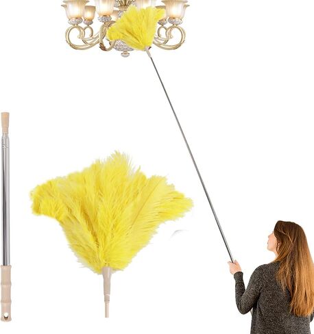 Extendable Ostrich Feather Duster Lengthen Feather Duster with Extension Pole Up to 94.5 Inch,Used for Home Cleaning Ceilings Furniture Fans Washable（210cm Telescopic Rod,White） in Saudi Arabia