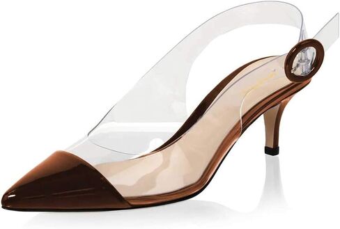XYD Women Transparent Slingback Mid Kitten Heels Pumps Pointed Toe PVC Dress Sandals Clear Shoes with Buckle in Saudi Arabia