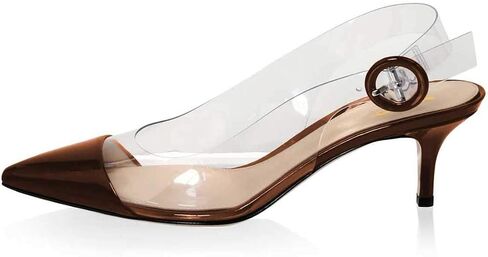 XYD Women Transparent Slingback Mid Kitten Heels Pumps Pointed Toe PVC Dress Sandals Clear Shoes with Buckle in Saudi Arabia