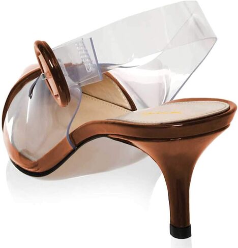 XYD Women Transparent Slingback Mid Kitten Heels Pumps Pointed Toe PVC Dress Sandals Clear Shoes with Buckle in Saudi Arabia