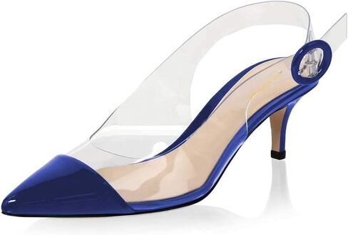 XYD Women Transparent Slingback Mid Kitten Heels Pumps Pointed Toe PVC Dress Sandals Clear Shoes with Buckle in Saudi Arabia