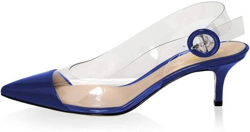 XYD Women Transparent Slingback Mid Kitten Heels Pumps Pointed Toe PVC Dress Sandals Clear Shoes with Buckle in Saudi Arabia