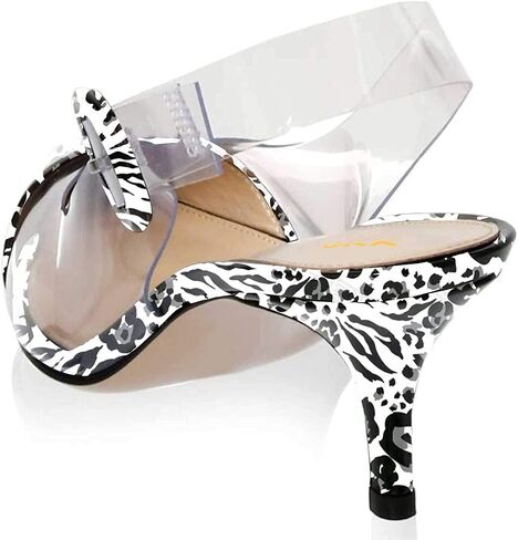 XYD Women Transparent Slingback Mid Kitten Heels Pumps Pointed Toe PVC Dress Sandals Clear Shoes with Buckle in Saudi Arabia