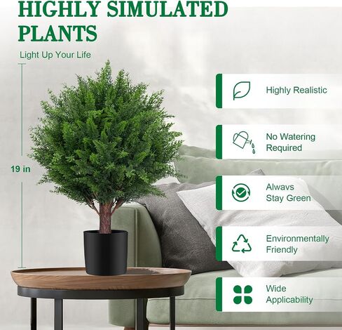 Artificial Set of 2 Cedar Topiary Ball Trees for Outdoors with Ground Spike, UV Resistant Faux Cypress Plants into Anywhere, Evergreen Shrubs Bushes for Room Front Porch Garden Backyard Decor in Saudi Arabia