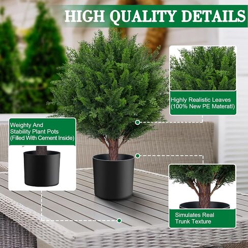 Artificial Set of 2 Cedar Topiary Ball Trees for Outdoors with Ground Spike, UV Resistant Faux Cypress Plants into Anywhere, Evergreen Shrubs Bushes for Room Front Porch Garden Backyard Decor in Saudi Arabia