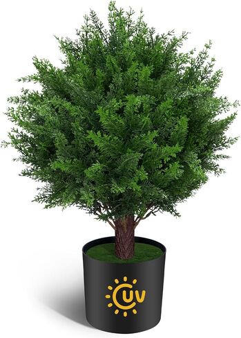 Artificial Set of 2 Cedar Topiary Ball Trees for Outdoors with Ground Spike, UV Resistant Faux Cypress Plants into Anywhere, Evergreen Shrubs Bushes for Room Front Porch Garden Backyard Decor in Saudi Arabia