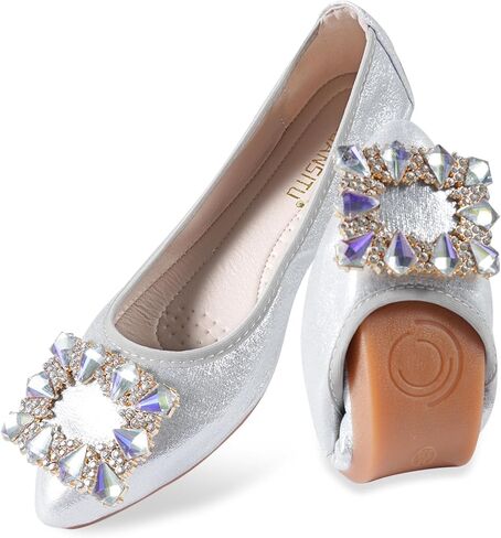 Women Ballet Flats Buckle Rhinestone Wedding Ballerina Shoes Foldable Sparkly Comfort Slip on Flat Shoes in Kuwait