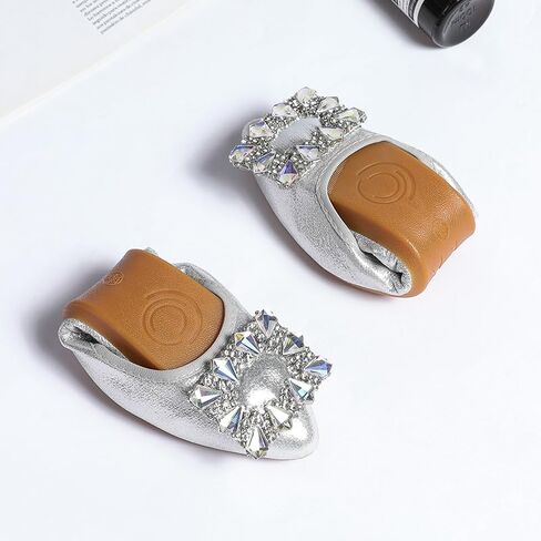 Women Ballet Flats Buckle Rhinestone Wedding Ballerina Shoes Foldable Sparkly Comfort Slip on Flat Shoes in Kuwait