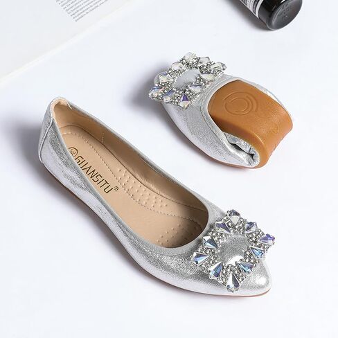 Women Ballet Flats Buckle Rhinestone Wedding Ballerina Shoes Foldable Sparkly Comfort Slip on Flat Shoes in Kuwait