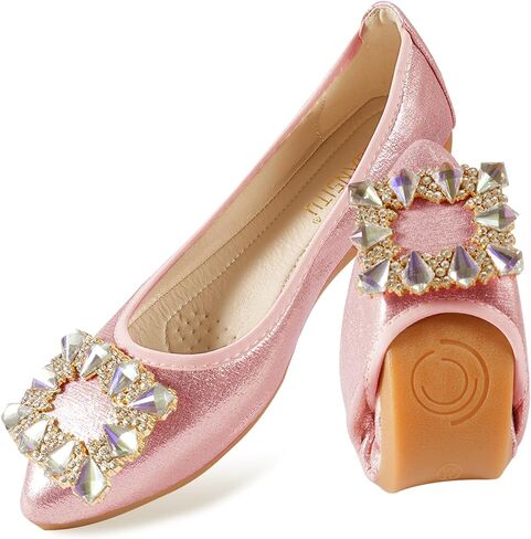 Women Ballet Flats Buckle Rhinestone Wedding Ballerina Shoes Foldable Sparkly Comfort Slip on Flat Shoes in Kuwait