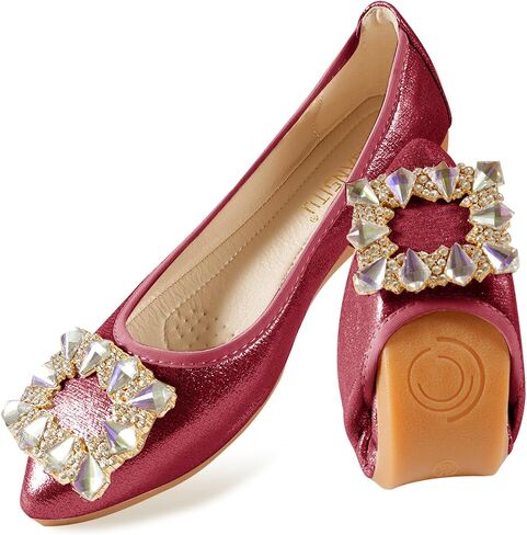 Women Ballet Flats Buckle Rhinestone Wedding Ballerina Shoes Foldable Sparkly Comfort Slip on Flat Shoes in Kuwait
