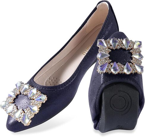 Women Ballet Flats Buckle Rhinestone Wedding Ballerina Shoes Foldable Sparkly Comfort Slip on Flat Shoes in Kuwait