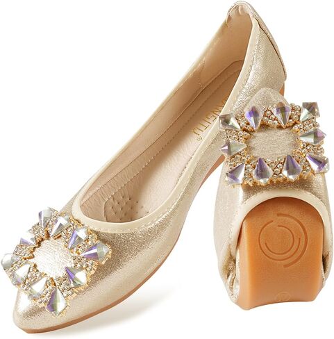 Women Ballet Flats Buckle Rhinestone Wedding Ballerina Shoes Foldable Sparkly Comfort Slip on Flat Shoes in Kuwait