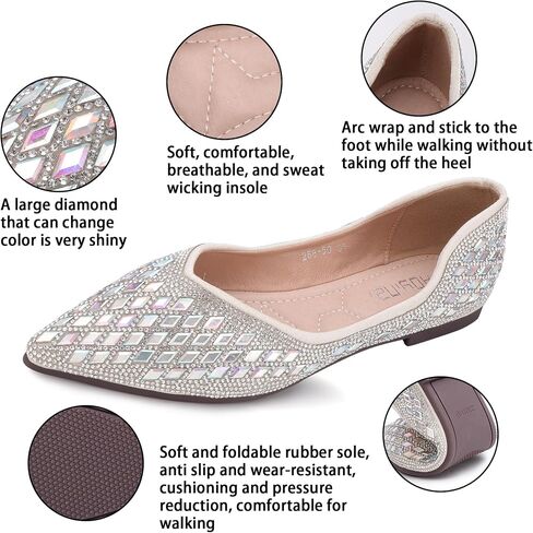 Women's Flats Rhinestone Wedding Pointed Shoes Sparkly Comfortable Slip on Flat for Dressy or Casual in Saudi Arabia