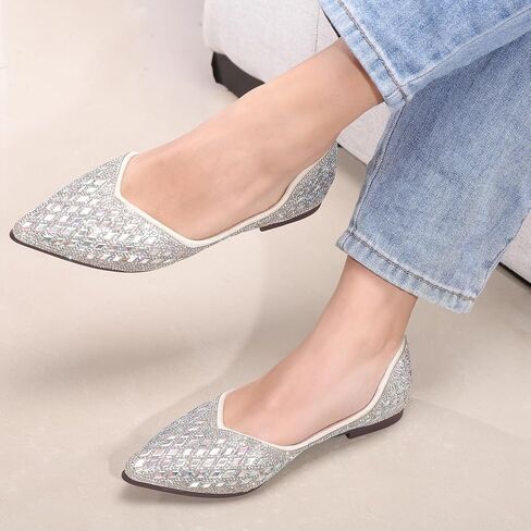 Women's Flats Rhinestone Wedding Pointed Shoes Sparkly Comfortable Slip on Flat for Dressy or Casual in Saudi Arabia