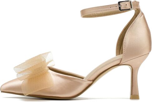 LIURUIJIA نسائي مغلق عند الأصابع وكعب على شكل فيونكة وحزام الكاحل ومقدمة مدببة من الساتان وكعب منخفض مريح لحفلات الزفاف وحفلات الزفاف والحفلات الراقصة in Kuwait