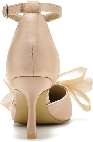 LIURUIJIA نسائي مغلق عند الأصابع وكعب على شكل فيونكة وحزام الكاحل ومقدمة مدببة من الساتان وكعب منخفض مريح لحفلات الزفاف وحفلات الزفاف والحفلات الراقصة in Kuwait