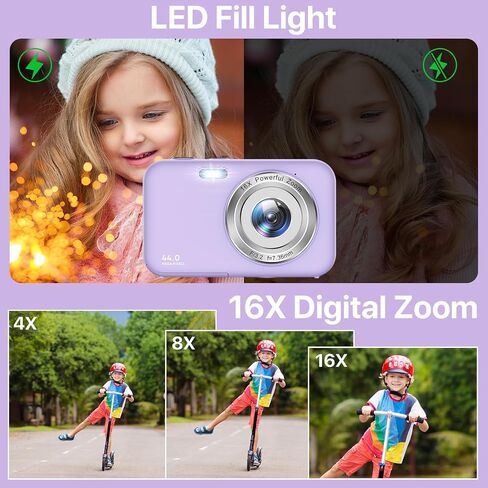 Digital Camera 1080P Kids Camera with 16X Zoom - 44MP Anti Shake Point and Shoot Digital Cameras for Photography | Compact Small Camera for Kids Girls Boys Teens Beginners (SD Card Not Include) in Saudi Arabia