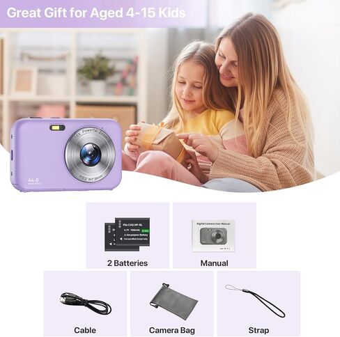 Digital Camera 1080P Kids Camera with 16X Zoom - 44MP Anti Shake Point and Shoot Digital Cameras for Photography | Compact Small Camera for Kids Girls Boys Teens Beginners (SD Card Not Include) in Saudi Arabia