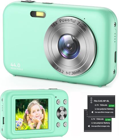 Digital Camera 1080P Kids Camera with 16X Zoom - 44MP Anti Shake Point and Shoot Digital Cameras for Photography | Compact Small Camera for Kids Girls Boys Teens Beginners (SD Card Not Include) in Saudi Arabia