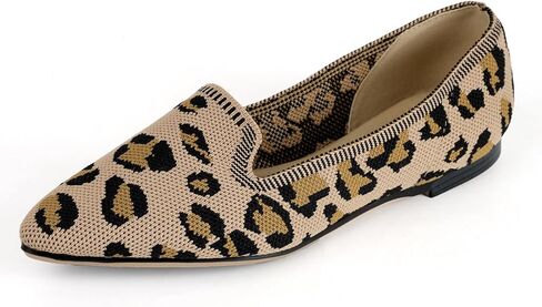 أحذية MUSSHOE المسطحة للنساء سهلة الارتداء وأحذية الباليه المسطحة والأحذية المسطحة المدببة عند الأصابع للنساء أحذية مريحة أنيقة للنساء، جلد الفهد 10 in Kuwait