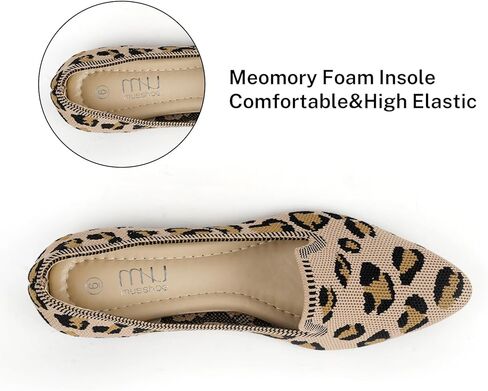 أحذية MUSSHOE المسطحة للنساء سهلة الارتداء وأحذية الباليه المسطحة والأحذية المسطحة المدببة عند الأصابع للنساء أحذية مريحة أنيقة للنساء، جلد الفهد 10 in Kuwait