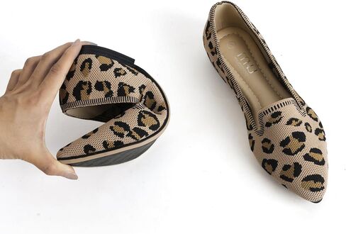 أحذية MUSSHOE المسطحة للنساء سهلة الارتداء وأحذية الباليه المسطحة والأحذية المسطحة المدببة عند الأصابع للنساء أحذية مريحة أنيقة للنساء، جلد الفهد 10 in Kuwait