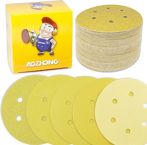 50 قطعة 60 حبيبة AOZHONG 6 بوصات 6 فتحات أقراص صنفرة من أكسيد الألومنيوم، خطاف وحلقة، قرص صنفرة ذهبي لصنفرة مدارية عشوائية in Kuwait