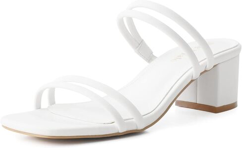 Shoe'N Tale Strappy Heels for Women Block Low Heel Heeled Sandals Square Toe Slip On Slides in Saudi Arabia
