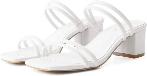 Shoe'N Tale Strappy Heels for Women Block Low Heel Heeled Sandals Square Toe Slip On Slides in Saudi Arabia