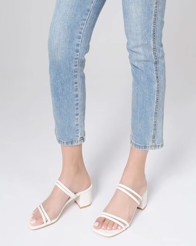 Shoe'N Tale Strappy Heels for Women Block Low Heel Heeled Sandals Square Toe Slip On Slides in Saudi Arabia