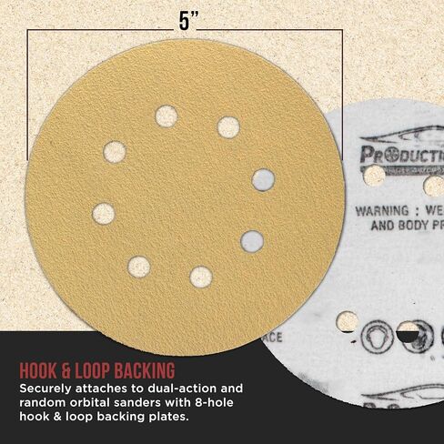 ProductionShop Premium 5" Gold Sanding Discs, 8-Hole Pattern, 100 Disc Variety Pack, Grits 60, 80, 100, 120, 150, 180, 220, 320, 400, 600 - Heavy-Duty Hook & Loop Sandpaper, DA, Random Orbital Sander in Saudi Arabia