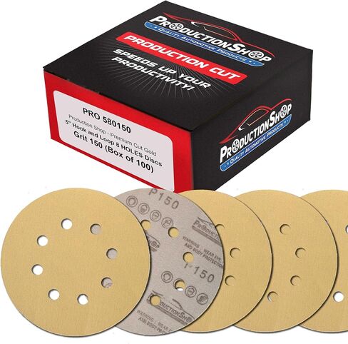 ProductionShop Premium 5" Gold Sanding Discs, 8-Hole Pattern, 100 Disc Variety Pack, Grits 60, 80, 100, 120, 150, 180, 220, 320, 400, 600 - Heavy-Duty Hook & Loop Sandpaper, DA, Random Orbital Sander in Saudi Arabia