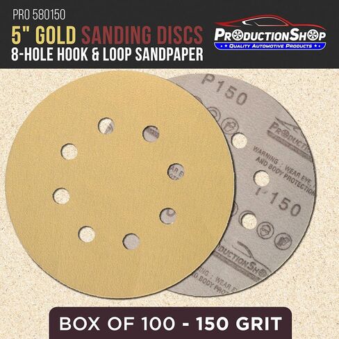 ProductionShop Premium 5" Gold Sanding Discs, 8-Hole Pattern, 100 Disc Variety Pack, Grits 60, 80, 100, 120, 150, 180, 220, 320, 400, 600 - Heavy-Duty Hook & Loop Sandpaper, DA, Random Orbital Sander in Saudi Arabia