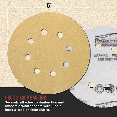 ProductionShop Premium 5" Gold Sanding Discs, 8-Hole Pattern, 100 Disc Variety Pack, Grits 60, 80, 100, 120, 150, 180, 220, 320, 400, 600 - Heavy-Duty Hook & Loop Sandpaper, DA, Random Orbital Sander in Saudi Arabia