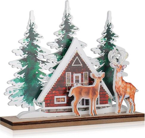 Luminous Christmas Decorations Indoor,Christmas Centerpiece Among Christmas Village Sets,Wooden Christmas House w Mini Christmas Trees,X-mas Tabletop House Ornament Tiered Tray Decor in Saudi Arabia