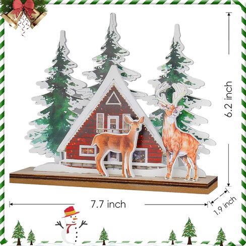 Luminous Christmas Decorations Indoor,Christmas Centerpiece Among Christmas Village Sets,Wooden Christmas House w Mini Christmas Trees,X-mas Tabletop House Ornament Tiered Tray Decor in Saudi Arabia