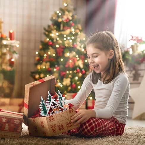 Luminous Christmas Decorations Indoor,Christmas Centerpiece Among Christmas Village Sets,Wooden Christmas House w Mini Christmas Trees,X-mas Tabletop House Ornament Tiered Tray Decor in Saudi Arabia